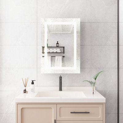 Armoire à pharmacie de salle de bain murale avec miroir à DEL de 20 pouces avec lumières, antibuée, imperméable, à intensité variable, 3000K6000K, porte simple, interrupteur tactile, tablettes de rangement