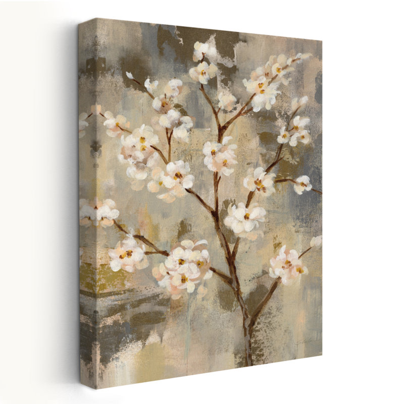 Récolte de branches neutres II - fleurs abstraites beige, H 24 po x l 16 po