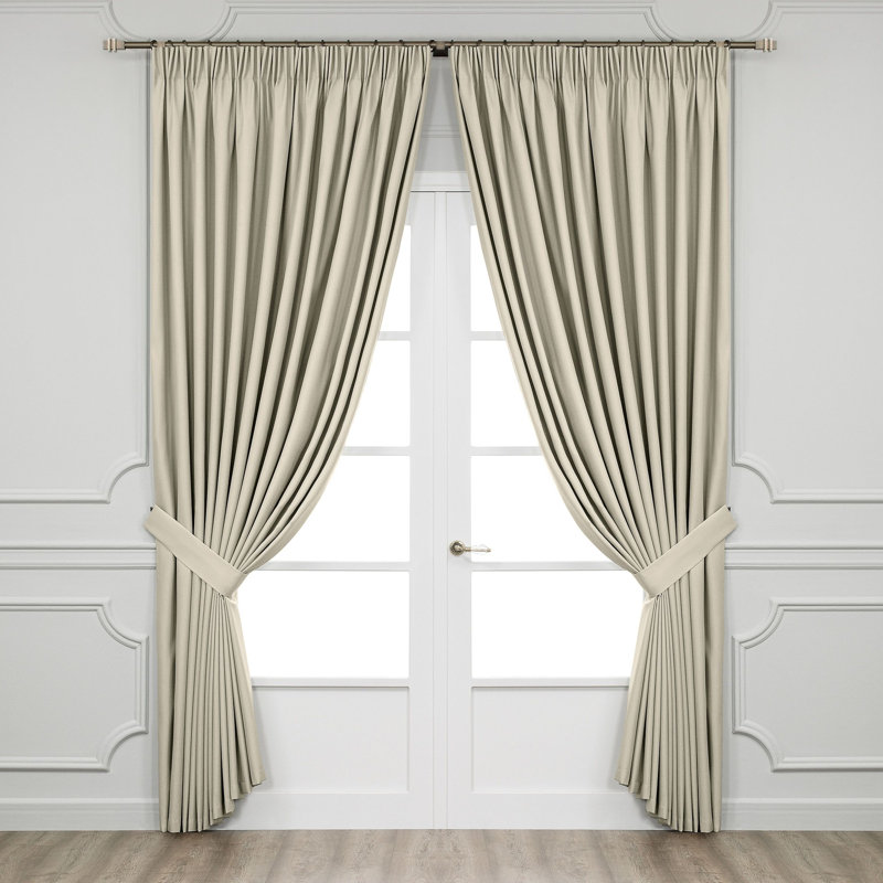 Muskell Cotton Blend Semi Sheer Curtain Pair, Beige, 102" x 108"