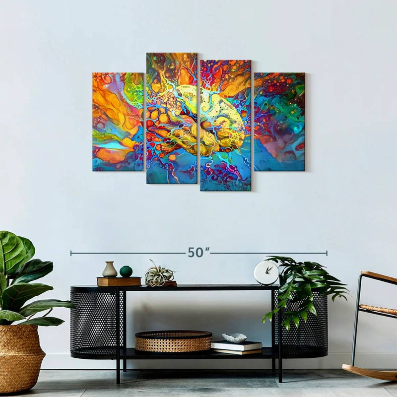«Abstract Brain On Canvas», ensemble de 4 pièces, H 27 po x l 43 po x P 1,25 po