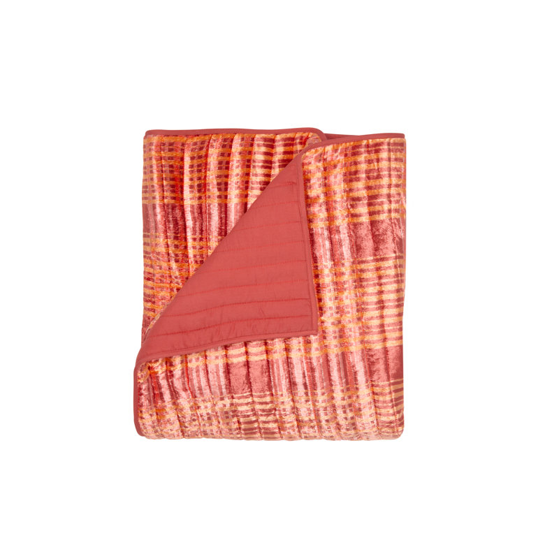 Jatin Quilted Throw Blanket, Terracotta/Peach Plaid