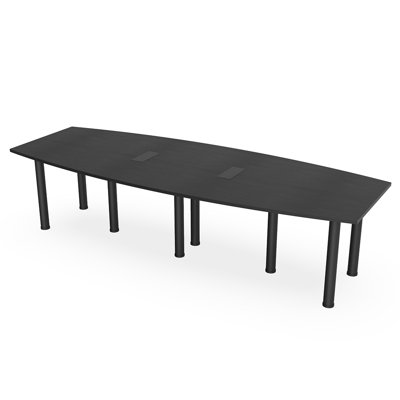 Powered Boat Shaped Conference Table With Silver Post Legs