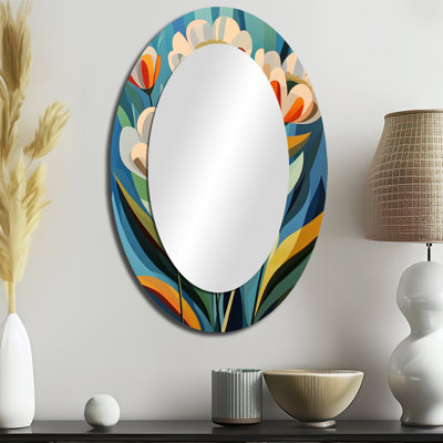 Désert - fleur de renoncule géométrique II - miroir mural ovale traditionnel