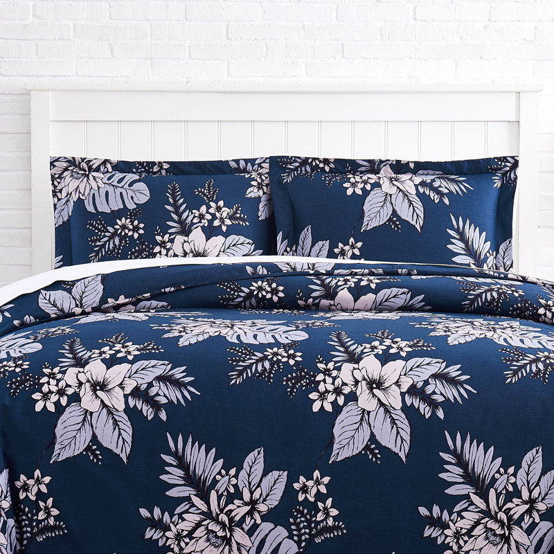 Southshore Fine Linens Flora Collection 300 Thread-Count 100% Cotton Duvet Cover Set, Blue, King Duvet Cover + 2 Shams