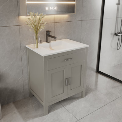 36'' Light Grey Pro Grade Solid Wood Freestanding Bathroom Vanity with Plywood Box Construction Tip-Out Drawer