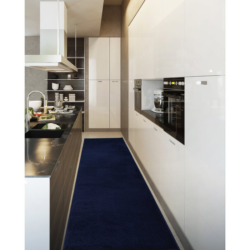 Stair Runner Machine Tufted Dark Royal Blue Area Rug Latex Non Slip Back Soft Pile, Runner 2'2" x 6'