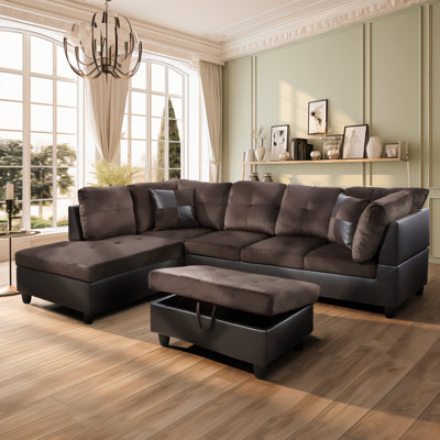 Modern Upholstery Sectional Sofa L-Shape Sofa Convertible PVC Couch Sofa with Ottoman Chaise