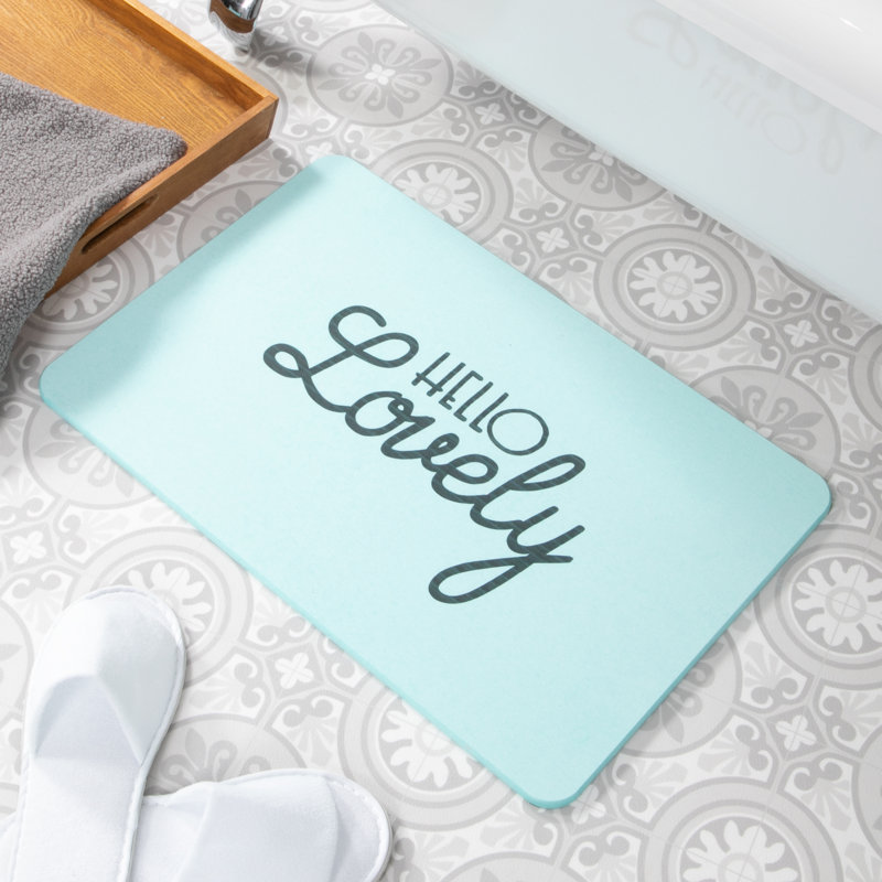 Non-Slip Bath Mat, Aqua/Black