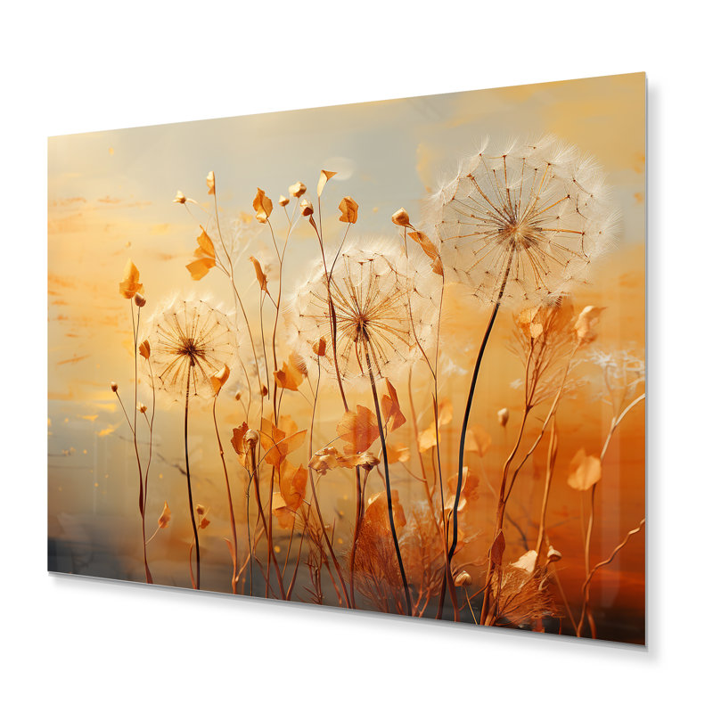 Rêves de pissenlit orange I - impressions murales florales en métal, H 24 po x l 32 po
