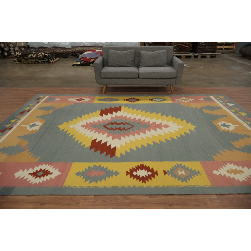 Tapis kilim de style sud-ouest 9 x 12 avec motifs vibrants