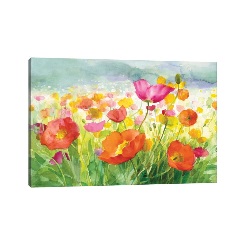 Meadow Poppies by Danhui Nai - Painting on Canvas, 20.32 cm H x 30.48 cm W, Wrapped Canvas