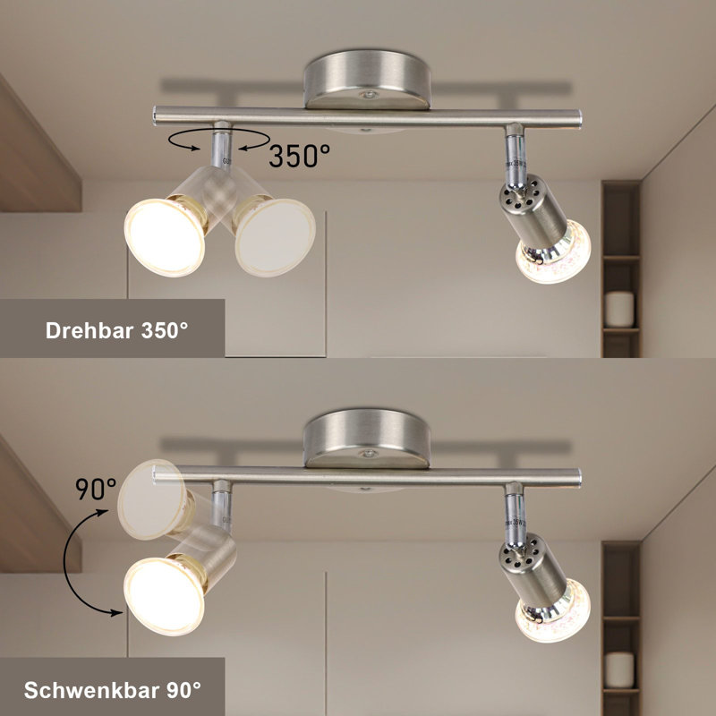 LED Ceiling Spotlight Swiveling GU10 2-Flame Ceiling Spotlights Industrial Living Room, Silver