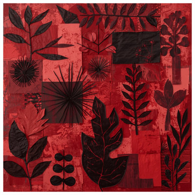 Tapisserie murale «Red Black Leaf Collage» - décoration murale botanique