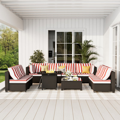 𝗡𝗼-𝗔𝘀𝘀𝗲𝗺𝗯𝗹𝘆 𝗖𝗵𝗮𝗶𝗿𝘀, 8-Person Patio Furniture Set Wicker Outdoor Sectional Seating Group Outside Conversation Sofa With Cushions