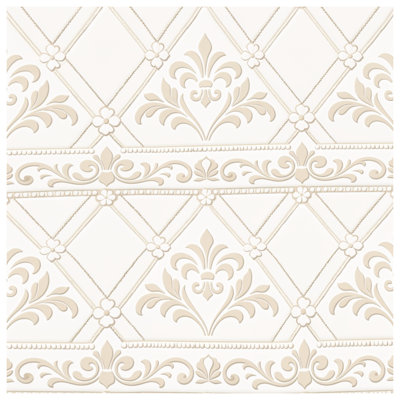 Tapis de bain beige à motif floral damassé