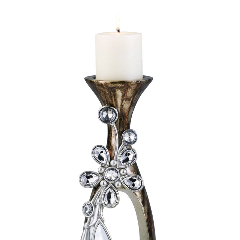20" Tall Polyresin "Balleria" Candleholder, Crystal and Glass Accent