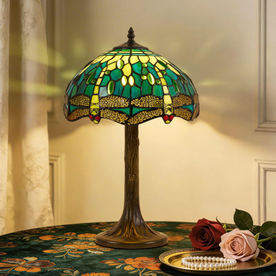 Lampe de table 18,8 po Modern Art avec abat-jour en verre coloré 12 po, interrupteur marche / arrêt en ligne, ampoule DEL incluse, base en alliage d'aluminium, pour bureau, table de chevet, salon, chambre à coucher, bureau