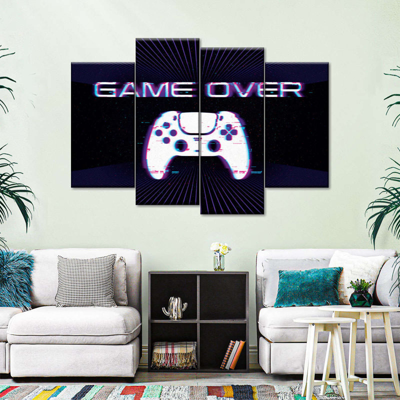 " Game Over Controller Glitch Multi Piece Canvas Print " by Logic Nerds 4 - Pieces, 27" H x 43" W x 1.25" D
