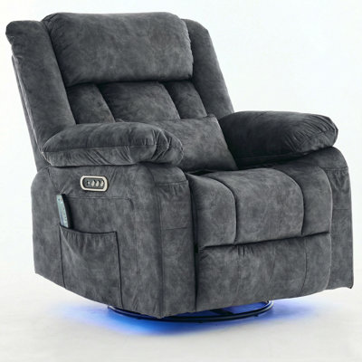 Dual-Motor Swivel Glider Power Recliner With Massage And Heat, LED Light Strips