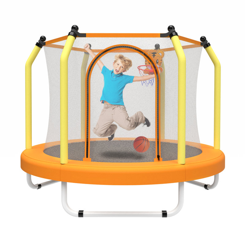 Trampoline pour tout-petits trampoline pour enfants intérieur et extérieur avec panier de basketball, Orange