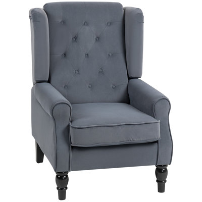 HOMCOM Wingback Accent Chair Velvet Armchair High Back