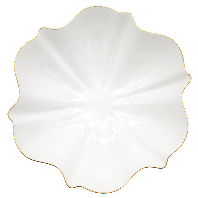 Amelie White and Gold Ceramic Salad Bowl