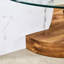 Table basse artistique unique avec marbre blanc et fusion de grain de bois, verre trempé de haute qualité, pieds stables, extrémités en plusieurs couleurs avec collision, structure, choix de couleurs