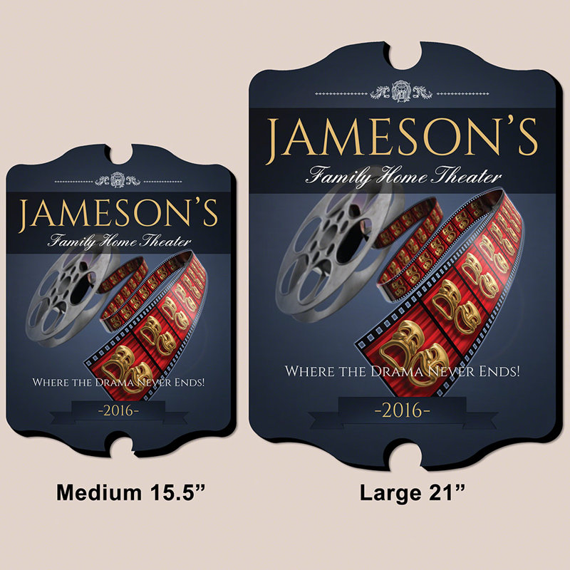 Family Movie Time Sign Personalized Wooden Home Theater Wall Decor, Yes, Large