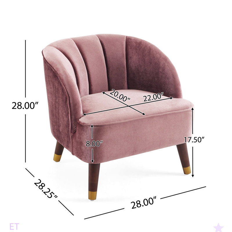 Fauteuil d'appoint rembourré avec pieds en bois, Velours rosé