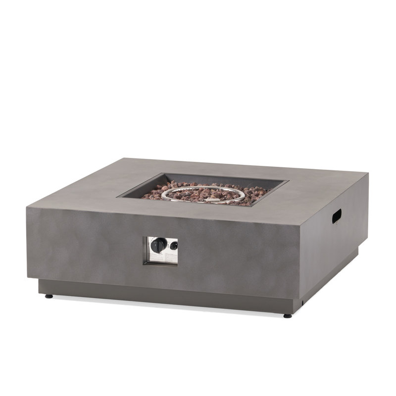 50,000 Square Fire Pit, Modern Chic Design, Iron Construction, 39.17"X39.17"X13.11", No Assembly Required, Stone Gray Square, Aesthetic Element, Assembly, Color, Propane
