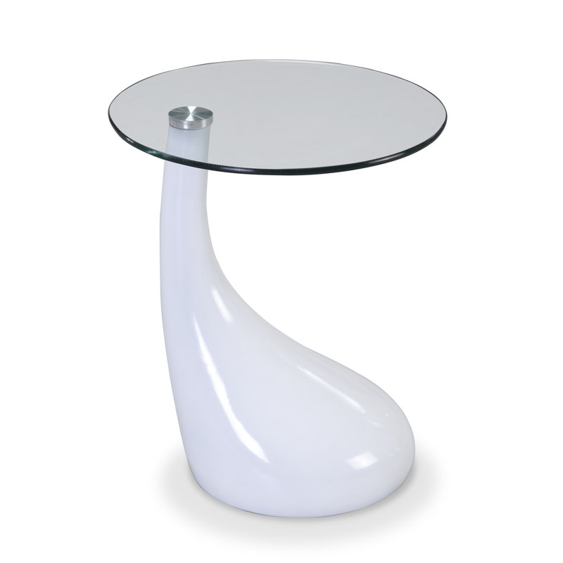 Clinger Glass Top End Table, White