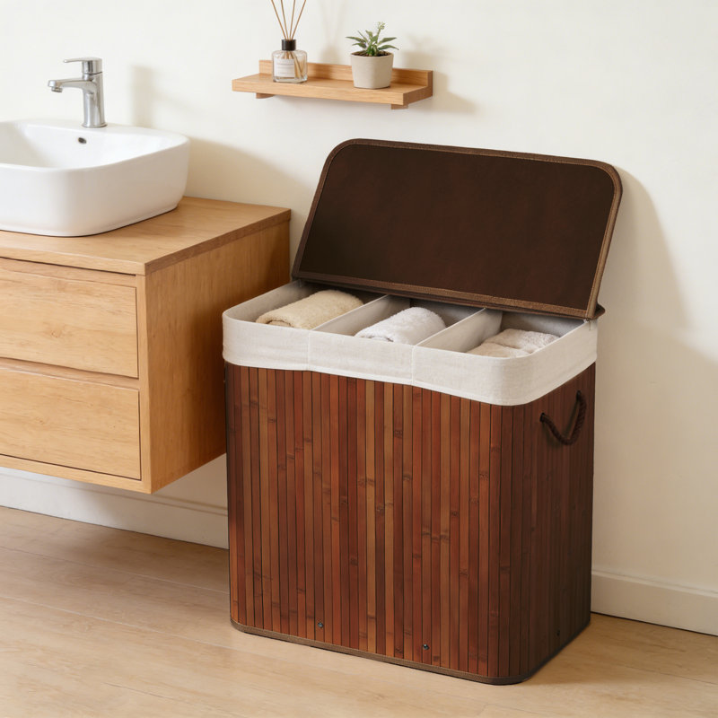 Panier à linge en bambou naturel avec couvercle et poignées, doublure amovible, idéal pour la salle de bain, la chambre à coucher et la salle de lavage