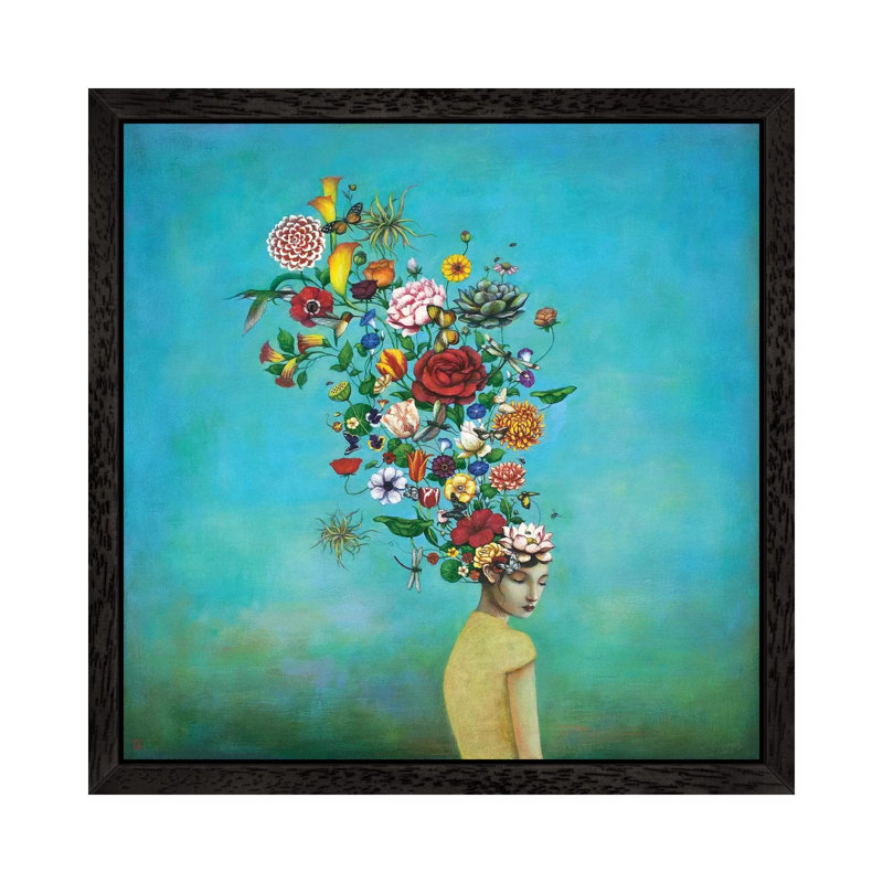 A Mindful Garden by Duy Huynh - Painting on Canvas, 45.72 cm H x 45.72 cm W, Black Framed