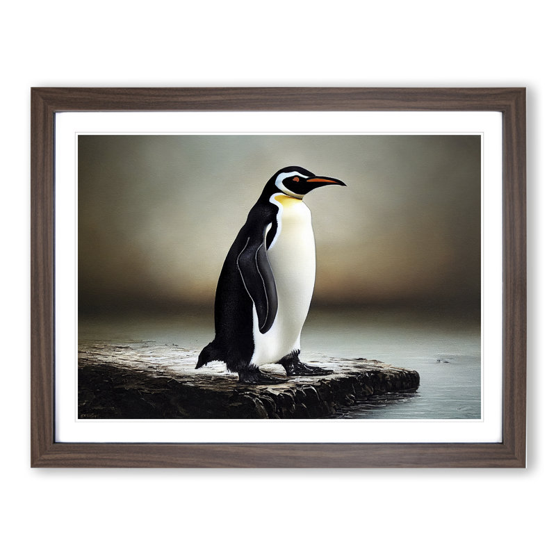 Lone Penguin - Single Picture Frame Print, 34cm H x 46cm W, Brown