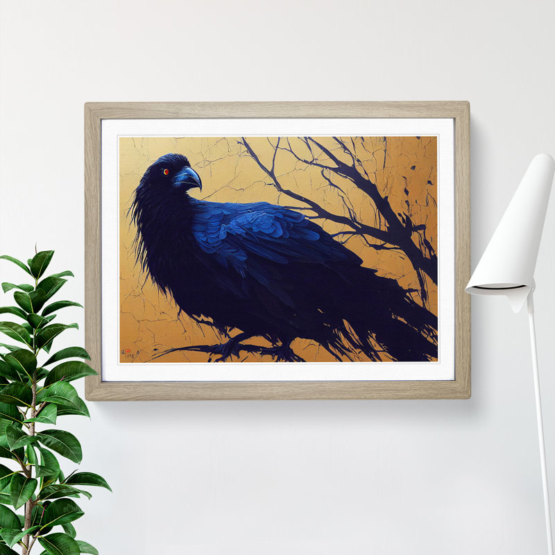 Breathtaking Raven Bird 1 Piece Single Picture Frame Painting, 46cm H x 64cm W x 2cm D, Oak Framed