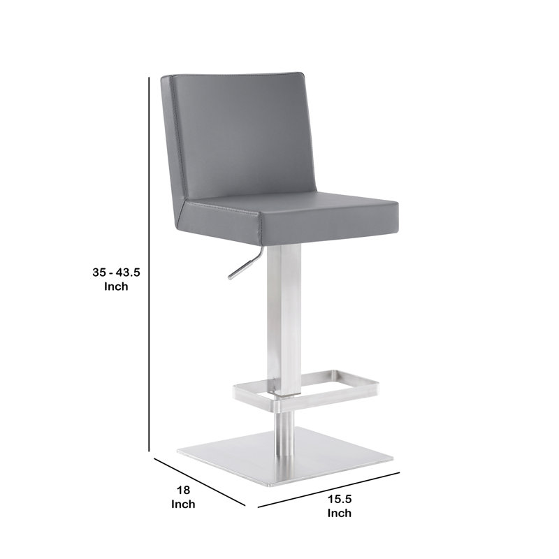 Bucoli Modern Adjustable Swivel Metal Bar Stool, Gray, Brushed Stainless Steel