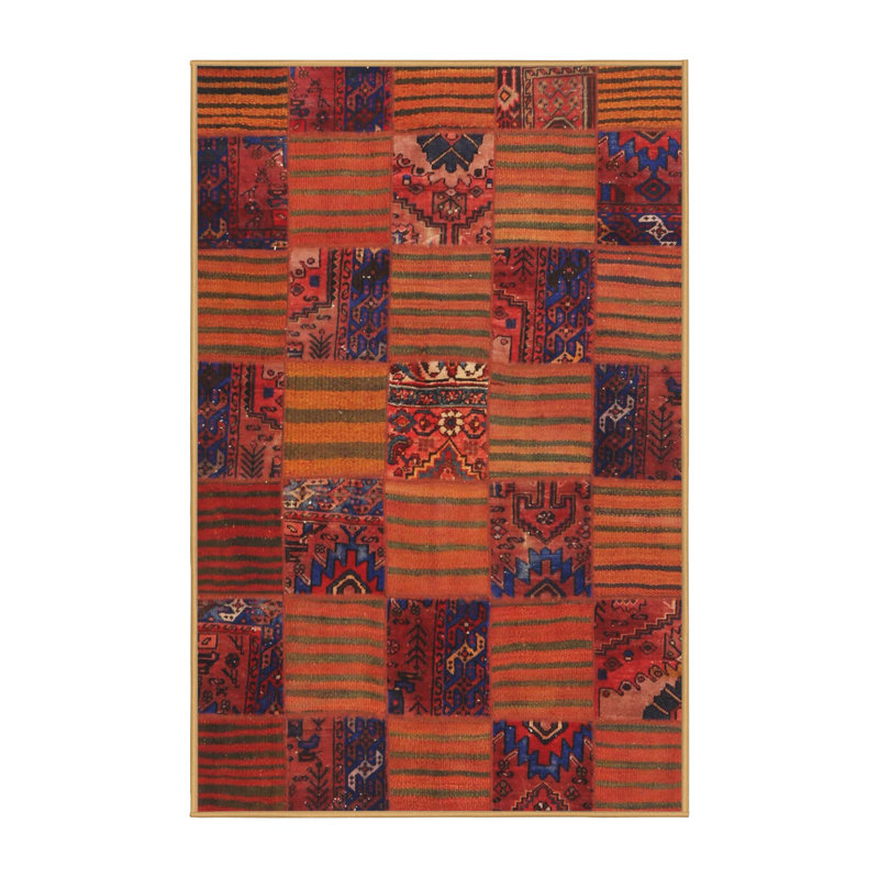 Tapis de zone orange/rouge contemporaine, Rectangle 6 pi x 9 pi