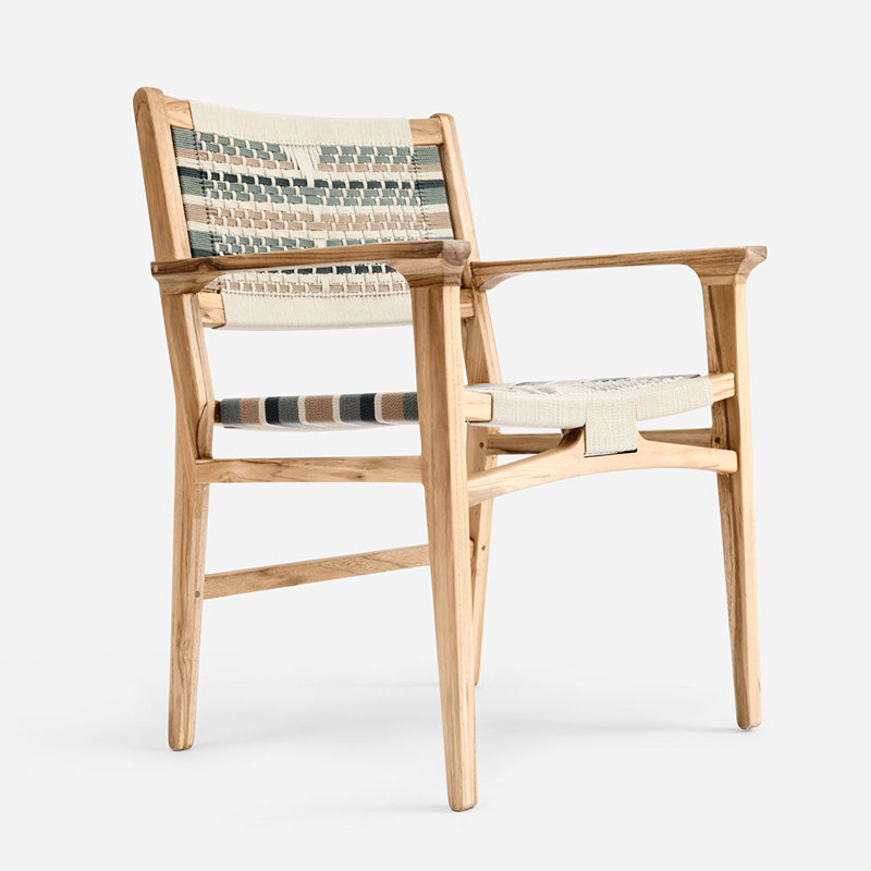 Chontales Dining Chair with Armrest in San Geronimo Manila, Teak, Charcoal V Braided Cord