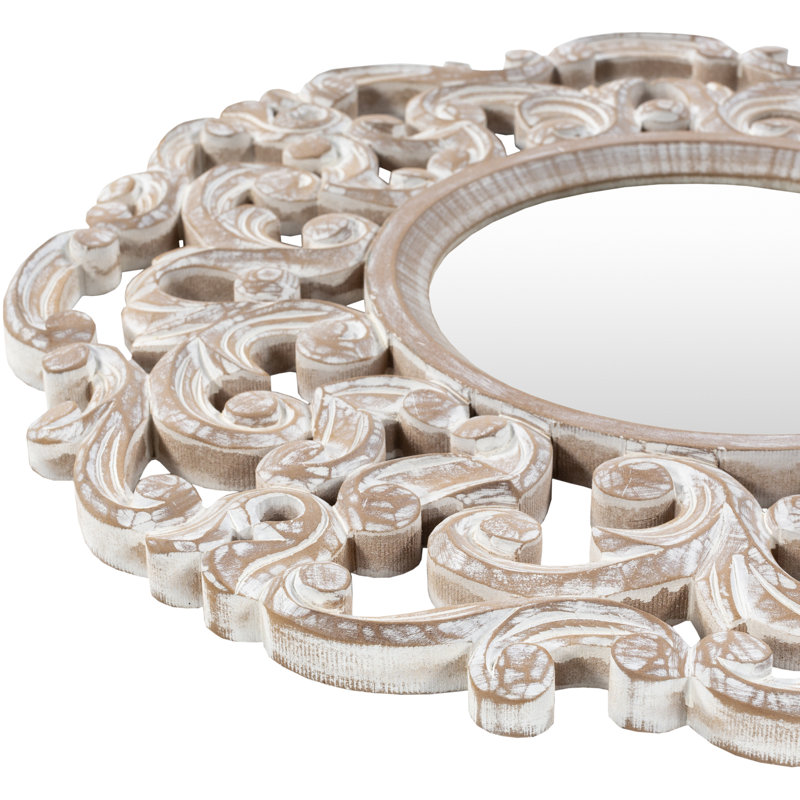 Lera Wood Flat Wall Mirror, Off White/Tan