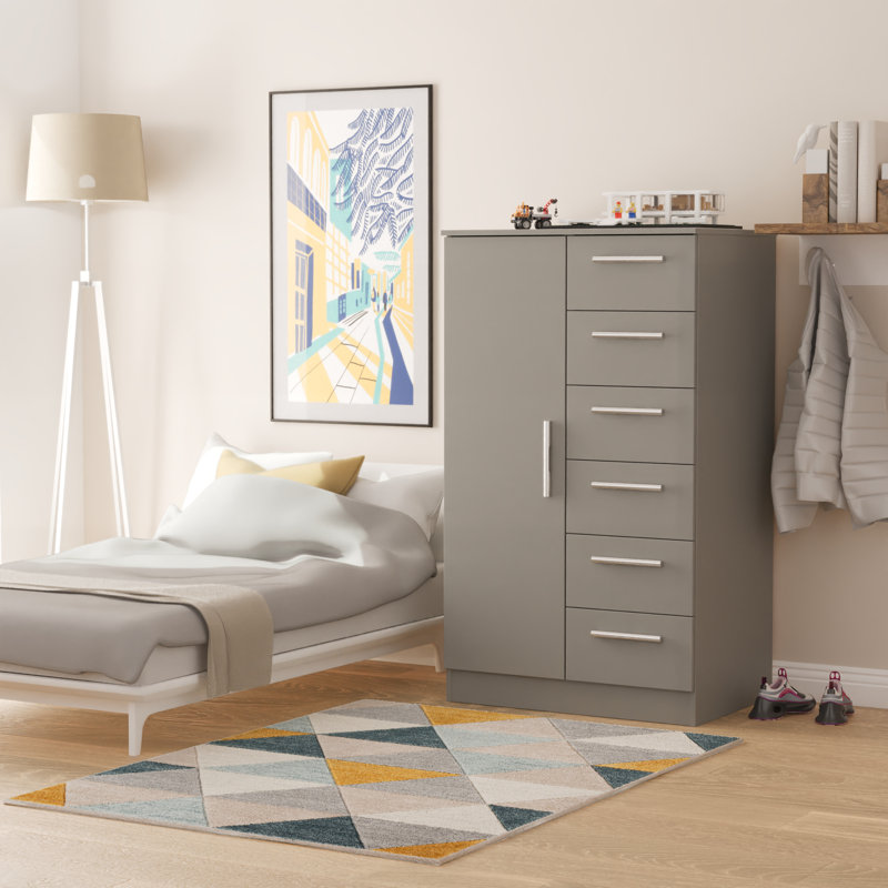 Contrast 1 Door 5 Drawer Kids Robe in Dusk Grey (Ready Assembled)