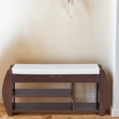 Retro Shoe Storage Bench With Cushioned Seat And Curved Armrests – Multifunctional Entryway Organizer by George Oliver