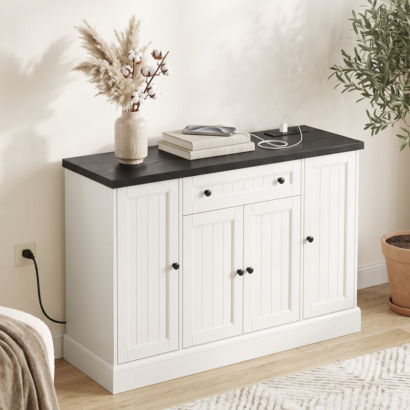 Buffet de 119 cm avec station de recharge, blanc