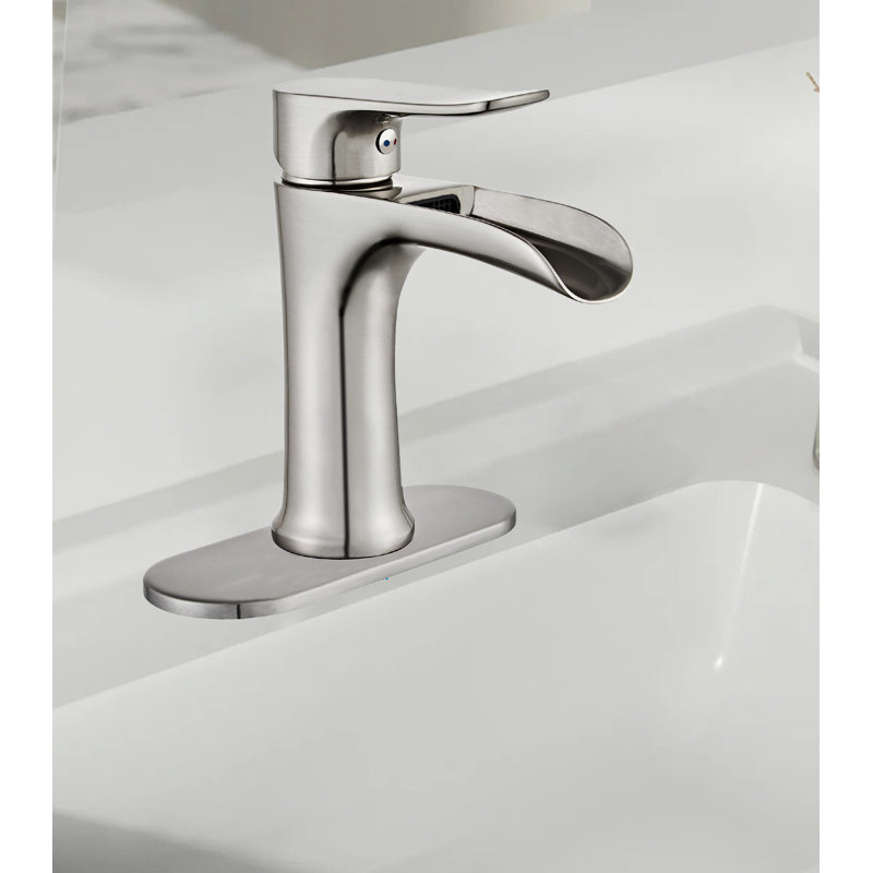 Waterfall Bathroom Faucet With Pop-Up Drain (Fits 1 Or 3 Holes), Brushed Nickel