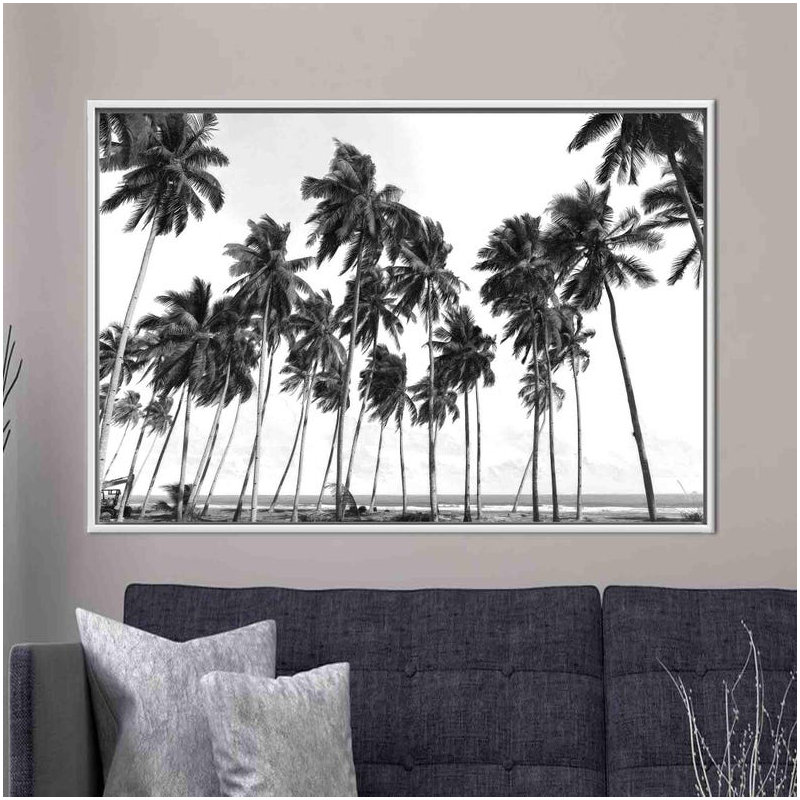 Black and White Palm Trees Landscape 3D Canvas Art - Handmade Modern Wall Decor Gift, Gold Floater Framed, 80 cm H x 110 cm W