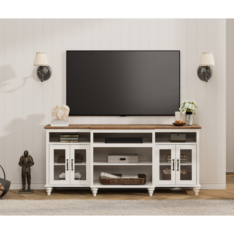 Scarlett 69.8'' TV Stand with Storage, White/Walnut