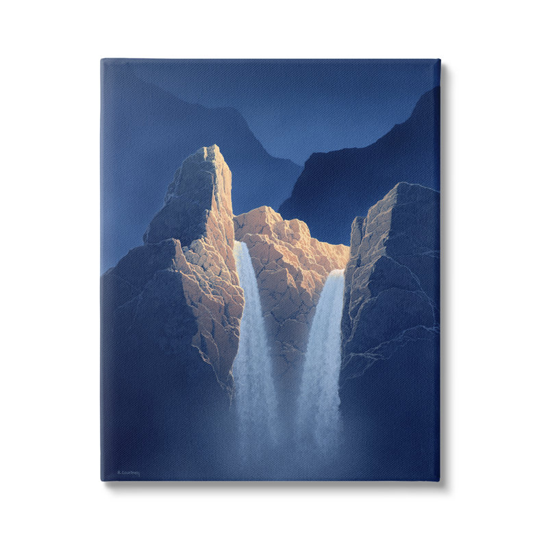 «Two Waterfalls Nighttime Peaks» par Richard Courtney - impression, H 20 po x l 16 po x P 1,5 po, Toile tendue