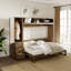 Lit escamotable pleine grandeur avec garde-robe, tiroirs et tablettes ouvertes, gris antique