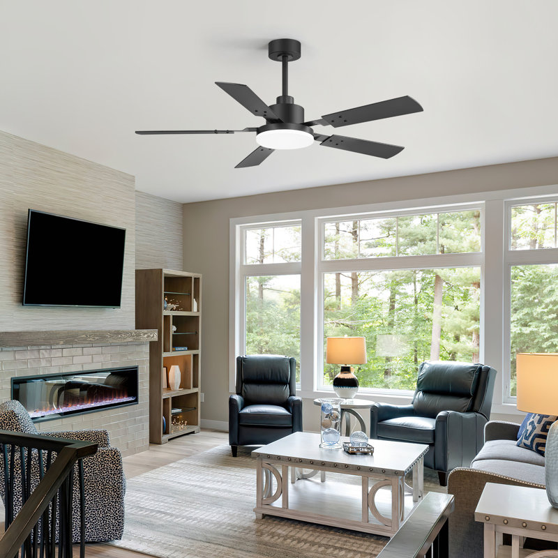48''/52''/72'' Modern Ceiling Fan with Light, 3CCT LED, Remote Control, 6-Speed Reversible DC Motor, Double-Sided Black/Walnut Blades, Timer, Indoor & Covered Outdoor