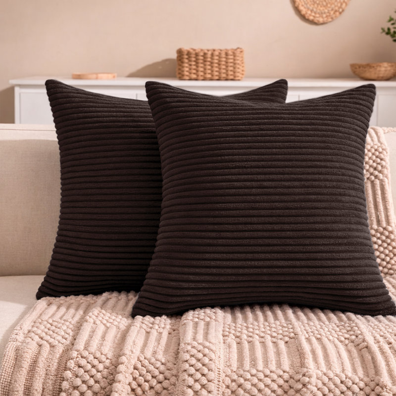 Aspire Homeware Striped Square Velvet Cushion Cover, Coffee, Pack of 2