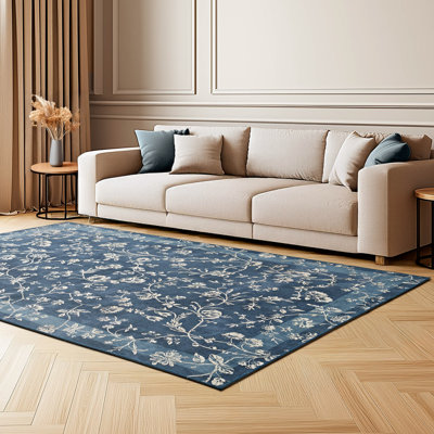 Laura Ashley Aria Border Machine Washable Imagine Printed Chenille Rugs 1-Piece